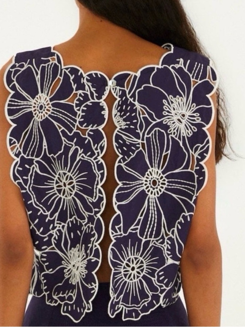 FARM Rio Navy Crop Top with White Floral Embroidery - Picture 2 of 2